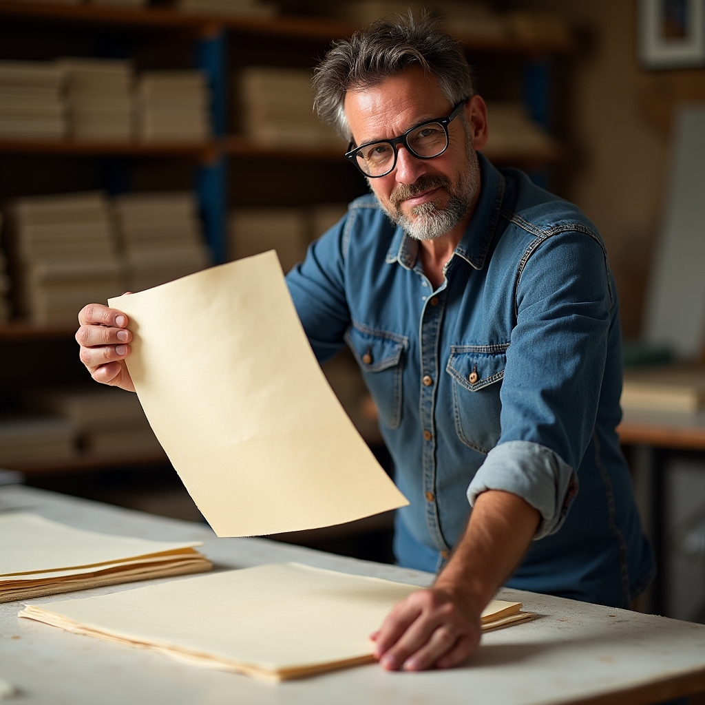 Retrato de Marc Solà, instructor especializado en papel washi, en el espacio de trabajo